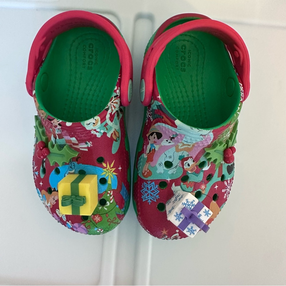 CROCS Disney World Red and Green Holiday Clogs